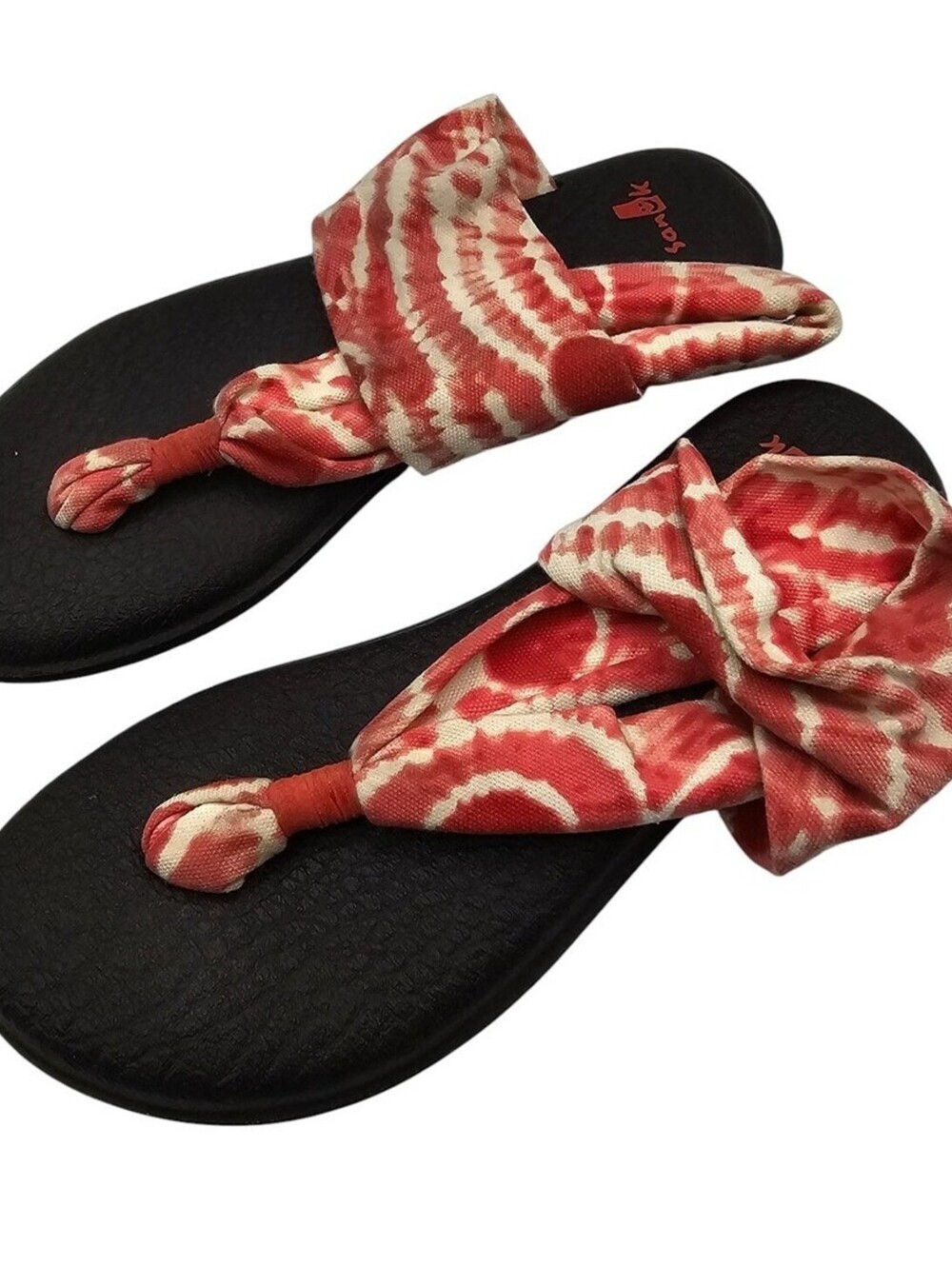 Sanuk Womens Sz 5 Yoga Mat Slingback Sandals Red White Tye Dye